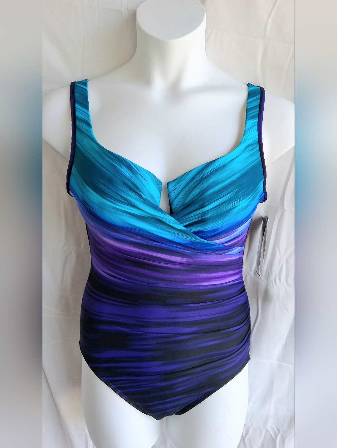 Miraclesuit Multi Blue & Purple Underwire One Piece Swimsuit Sz 12 Nwt